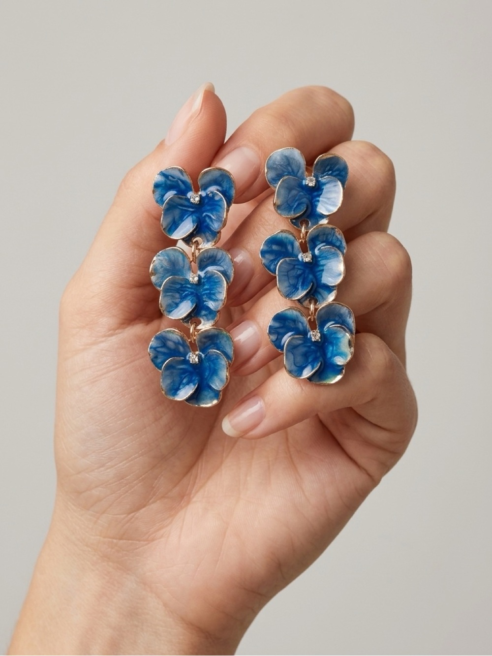 Nicole Miller Blue Triple-Flower Drop Earrings